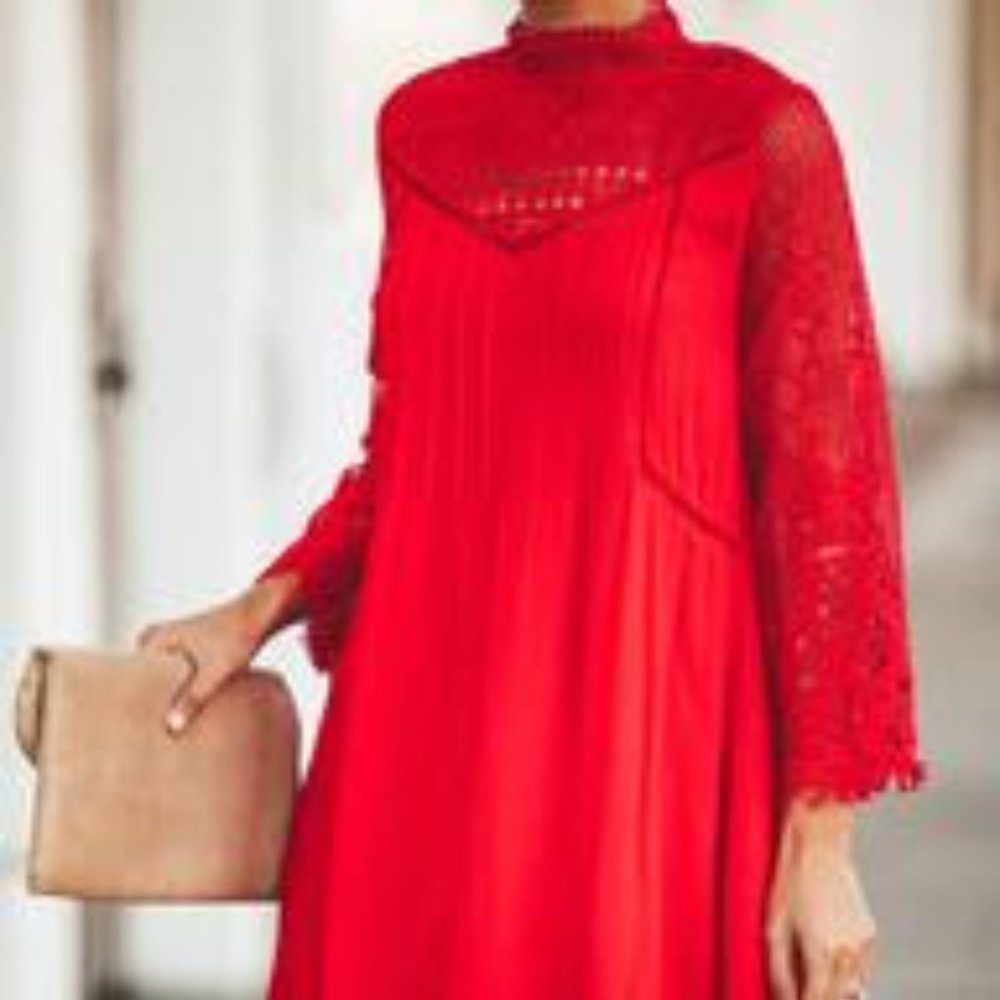 Red crochet dress